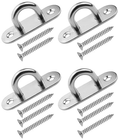 JEXOWIQ 4 pcs Platine Oeil INOX M6 Platine Ancrage INOX Crochet Oeillet Plaque à œillet Rectangulaire Crochets de Plafond Support Mural pour Accrocher des Objets Crochets de Fixation,Livré avec 10 vis