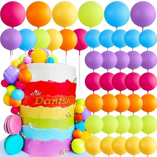 Roaring Good Time Tortendeko Macaroon Regenbogen Ball Kuchen Toppers Pastell Farbe Kugeln Cupcake Toppers für Geburtstag BabyDusche Hochzeit Party