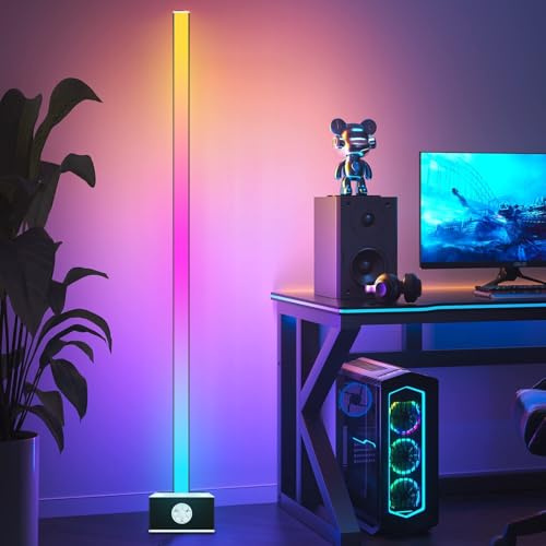 Rosnek LED Stehlampe, 80cm RGB Dimmbar Ecklampe mit Fernbedienung und APP Steuerung, 16 Millionen Farben, Musik Synchronisieren & Timing -Funktion für Schlafzimmer, Spielzimmer, Lesesaal, Büro
