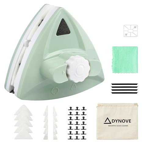 DYNOVE® - Limpiacristales magnético - Limpiador cristales magnético para vidrios de 5mm a 25mm - Incluye 30 Almohadillas de Repuesto, 4 Gomas, Bayeta microfibra y Bolsa de almacenaje