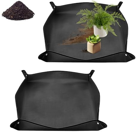 LUMOOM 2 Stück Pflanzmatte, Pflanzen Umtopfmatte, Gartenmatte Pflanzmatte, Schwarz PE Pflanzunterlage, wasserdichte Pflanzenmatte Gartenmatte, für Umtopf, Sukkulenten (50x50cm)