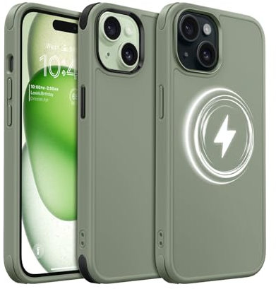 MobNano for iPhone 15 Case, Compatible with MagSafe, Frosted Matte Shockproof Case, 2 Replaceable Colour Styles, Anti-Scratch Bumper Slim Fit Protection iPhone 15 Cover - Olive Green