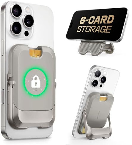 SUPCASE für MagSafe Geldbörse iPhone Kartenhalter Magsafe Wallet Kartenfach [Hold 6 Karten] [RFID-Blockierung] Verstellbar Handy Ständer Kreditkartenhalter für iPhone 17/16/15/14/13/12 Serie (Grau)