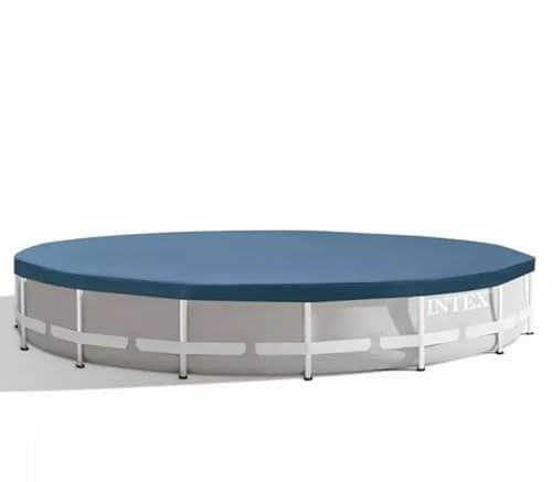 Sheepmania Intex 11289 Abdeckplane für runde FramePools Ø 610 cm – Poolabdeckung mit Befestigungsseilund Entwässerungslöchern – kompatibel mit Intex 26334, 26756