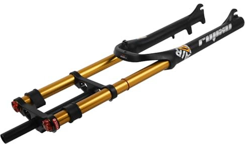 Fourche de VTT Fat Bike 20/26 pouces, pneus 4.0, suspension pneumatique, débattement 180 mm, fourche avant droite 1-1/8, double couronne, XC/AM, amortissement QR 9 x 135 mm (doré, 26 pouces)