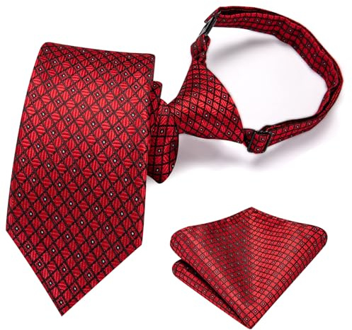 Hi-Tie Seidenkrawatten-Set für Jungen, Größe 8–11, vorgebundene Krawatten für Jungen, blau, rot, grün, Kinder-Krawatte und Einstecktuch, Set für Hochzeit, rot, M