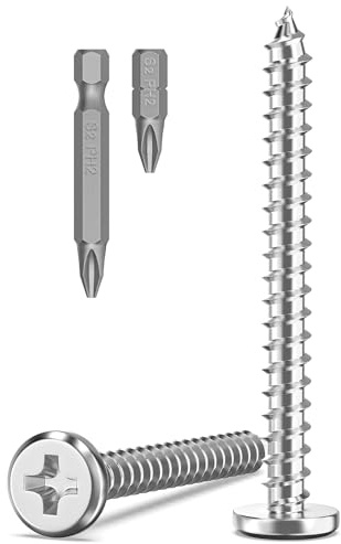 20Pcs M4 Screws for Wood, M4 x 40mm Screws, Flat Head | 304 Stainless Steel, Self Tapping Screws, Phillips Drive with 2Pcs Bits