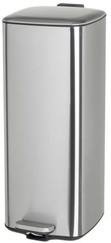 CasaSeleccion - Cubo de Basura de 30 Litros de Acero Inoxidable Plateado de 37x27x65 cm. Papelera con Cubo Interior Extraíble de Polipropileno con Asa y Apertura con Pedal