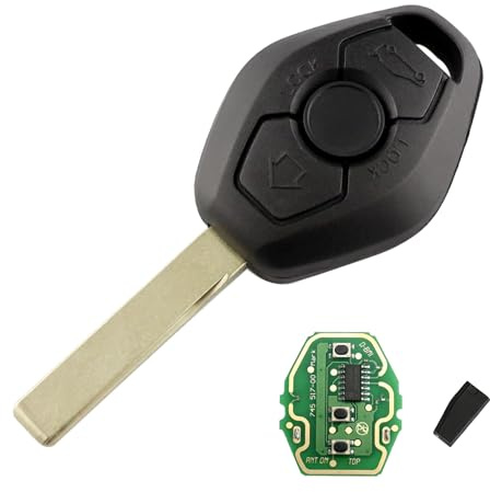 Heart Horse Gehäuse mit 3 Tasten für Auto-Fernbedienung mit 433 MHz ID44/PCF7935 Chip für B-MW E38 39 46 X3 5 Z3 4 1/3/5/7 Serie Ersatz-Fernbedienung mit Batterie und HU92 Blatt EWS System