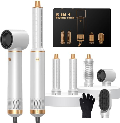 Secador 5 en 1 Secador Moldeador de Pelo 5 Cabezales Intercambiables 3 Temperaturas moldeador pelo Cepillo Secador Pelo uego de Brochas para Secar el cCabello, Viaje Ligeros para Mujeres