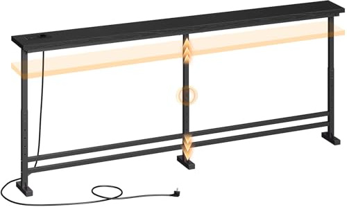 YATINEY Table Console Longue de 200cm, avec Multiprise, Bout de Canapé Fin, Table de Canapé Étroite et Longue, avec 1 Prise CA, 1 Port USB, 1 Port USB-C, pour Salon, Noir, XCT09CBB