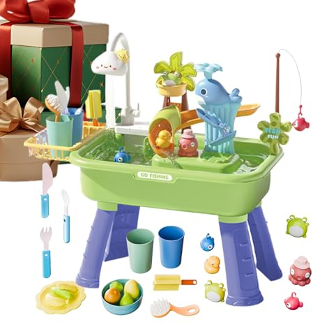 Water Table for Children, Removable Legs, Electric Play Sink with Running and Pump, Sand and Water Table, Fishing Game, for Boys Girls Ages 4-8 Summer Outdoor Pool Beach