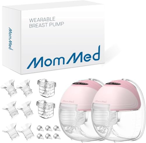 MOMMED Double Breast Pumps, Hands Free with 3 Mode & 12 Levels, Rechargeable, Leak-Proof Design Electric Breast Pumps, 24 mm Wearable Breast Pumps, Includes 17/19/21 mm Flange Inserts