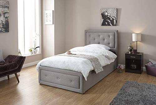 Home Source - Diamante Headboard Buttoned 5Ft King Grey Fabric Ottoman Storage Bed