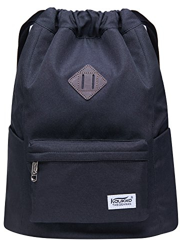 KAUKKO Rucksack mit Kordelzug, Sporttasche, Unisex, zum Schwimmen/Surfen/Reisen/Wandern/Yoga, Schwarz 02, S, Praktisch, einzigartig