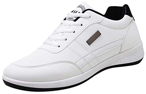 Xmiral Sneakers Herren Riemchen Einfarbig Turnschuhe Laufschuhe Kunstleder Ober Gummisohle Sportschuhe Gummiband rutschfest Fitnessschuhe Wasserdicht(Wei?43 EU)