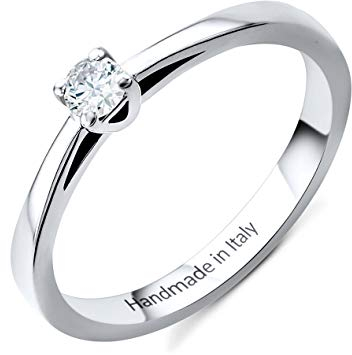 Orovi Damen Diamant Ring Weißgold, Verlobungsring 14 Karat (585) Gold und Diamant Brillanten 0.1 Ct, Solitärring Ring Handgemacht in Italien