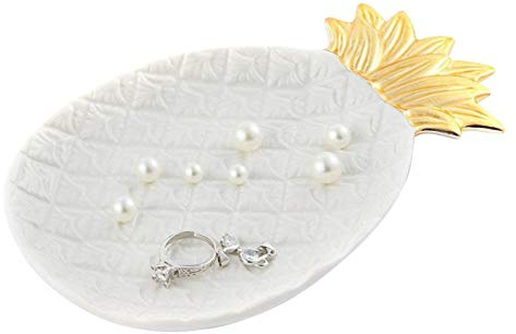 LEPENDOR Ceramica Piatto portagioie Porta gioielli Display di gioielli Piatto ad anello Organizzatore per chiavi telefono gioielli orologio portafoglio gingillo (Grande taglia Ananas, bianca)