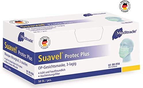 Suavel protec plus Mundschutz grün mit Gummizug, 50 Stück, Made in Germany Nr. 80956
