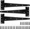 Heavy Duty T-Hinges 12 Inch (300mm), Tee Hinge for Wooden Door Gate, Black, 3 Pack, Matching Screws Included
