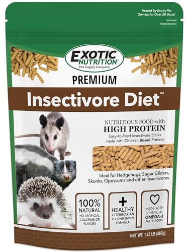 Premium Insectivore Diet (1.25lb) - Healthy Nutritious Chicken Based High Protein Pellet Diet - for Sugar Gliders, Hedgehogs, Opossums, Skunks & Other Insectivores