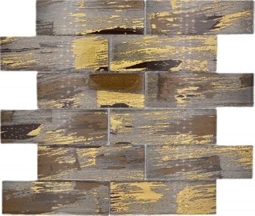 Glasmosaik Mosaikfliese schwarz mit gold glänzend Wand Küche Bad Dusche MOS88-SW01_f