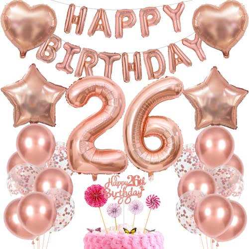 Deko 26. Geburtstag Frauen Tortendeko 26 Geburtstag Frauen Deko Geschenk für 26. Geburtstag Frauen Rosegold Geburtstag 26 Frauen 26 jahre Geburtstag deko Ballon 26 Geburtstag 26 jahre Frauen