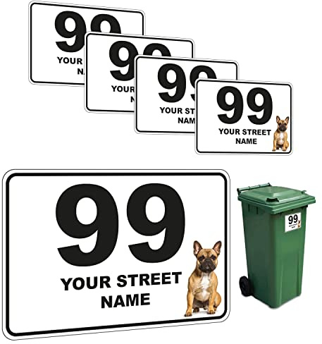 Concept Graphics x4 French Bulldog Dog Custom Personalised House Numbers & Street Name Decal Stickers for Wheelie Bins