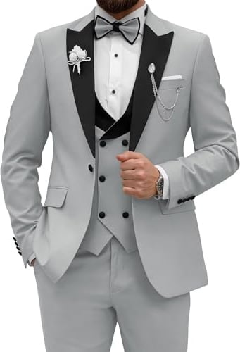 Wangyue Men's Tuxedo Suit 3 Piece Slim Fit Suit for Men Tuxedo for Men Wedding Party Dinner Prom