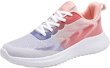 hahuha Wedgie Sneaker für Damen, modisch, Sommer, Damen, Netzstoff, hohl, atmungsaktiv, bequem, leicht, Schnürung, Farbverlauf, Sneaker für Damen, rose, 39 EU