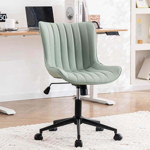 Kidol & Shellder Home Office Chair Swivel Armless Desk Chair Faux Leather Upholstered Office Computer Chair Modern Swivel Rocking Desk Chairs with Adjustable Tilt Angle, Mint Green