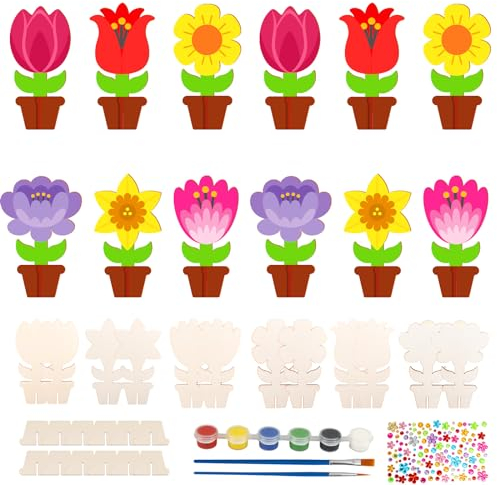TGFIX 12pcs Holzblumen Bemalen Bastelset für Mama Weihnachtsgeschenk Blumen Aufsteller zum Basteln DIY Mama Weihnachtsgeschenke Kreativset Blume Bastelhandwerk Best Mama Geschenke von Tochter Sohn