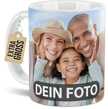 PR Print Royal XXL Tasse mit Foto selbst gestalten - Personalisierte Jumbotasse, Geschenk für Freunde und Familie zum Geburtstag, Weihnachten | Fotogeschenk, XXL-Druck 235 x 115 mm, 500 ml