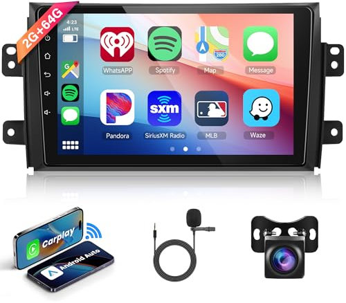 2G 64G Android Autoradio Stereo für SUZUKI SX4 2006-2013 mit Wireless Carplay, Rimoody 9 Zoll Touchscreen Autoradio mit GPS Navigation Bluetooth FM RDS WiFi Android Auto AHD Backup Kamera