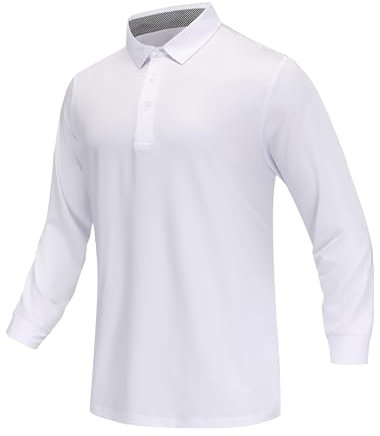 ANGEL CITIZ Long Sleeve T Shirt Mens Polo Shirts for Men Adult Quick Dry Golf Tops Mens Hiking Clothing White XL