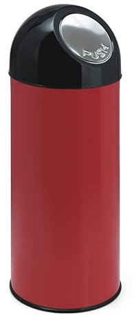 PROREGAL Klassischer Abfallbehälter mit Pushdeckel | 55 Liter, HxBxT 84x31x31cm | Metall | Rot