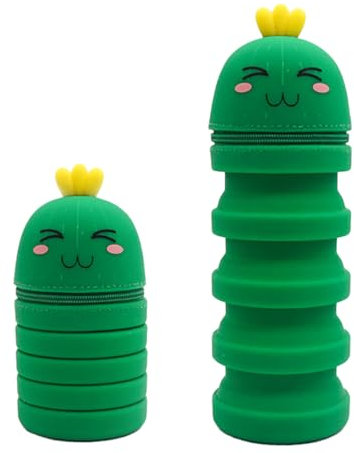 HSKRKOW Pliable Mignon Étui École 2 en 1 en Silicone Souple Trousse Ecole 2 en 1 en Silicone Souple Étui à Crayons Rétractable pour legami Garçons Filles Etudiants(Cactus)