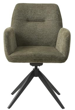 Armlehnstuhl >ROXANA< brehbarer Esszimmerstuhl mit Armlehnen und Wipp-Relax-Funktion in Olivengrün ? mit 360° Drehfunktion, Metallgestell, Stoff-Brego Bezug, modernem Design, pflegeleicht und stabil