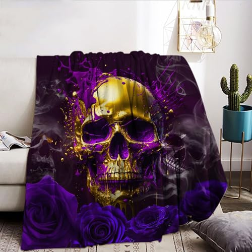 KAIDAARTLH Halloween Totenkopf Kuscheldecke 150x200cm, Gothic Skull Motiv Print Weich Bequem Kunstfell Decke, Kuscheldecken für Halloween Couch Bett (B, 150x200cm)