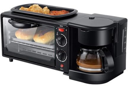 ASerZenith 3 In 1 Breakfast Maker Station - Multifunction Machine With Mini Toaster, Electric Oven, Frying Pan & Egg Sandwich Maker For Breakfasts (Black)