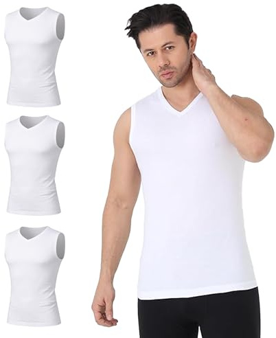 Camiseta interior para hombre, paquete de 3 unidades, 100% algodón, transpirable, camisetas musculares y camisetas de axilas, cuello de pico