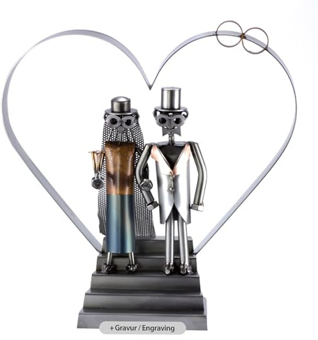 Steelman24 Schraubenmännchen Hochzeitspaar mit Herz XXL mit Gravur | Made in Germany,Handarbeit,Geschenkidee,Stahlfigur,Metallfigur