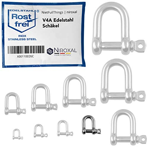 NietFullThings 10 Stueck 7-mm Edelstahl Rund-Scheakel aus V4A Kurze gerade robuste Form Bruchlast 2.200 kg Schäkel 7x23,5-mm