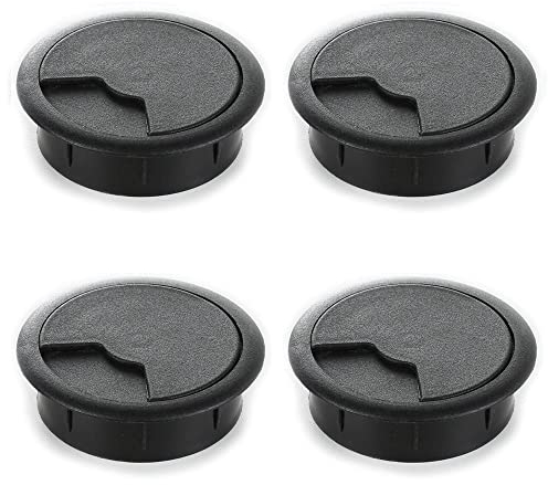 sossai® Kabeldurchführung KDM2 (4 Stück) | Kabeldurchlass/Schreibtischkanal für Schreibtische, Büro & Arbeitsplatten | Farbe: Schwarz | Durchmesser: 80 mm | Material: Kunststoff
