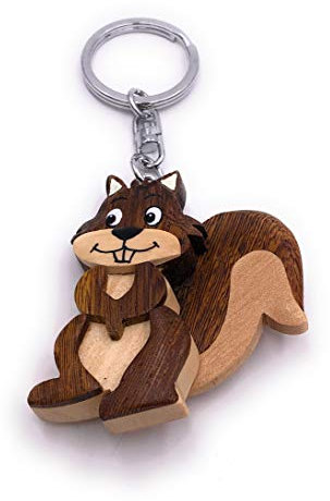 H-Customs Niedliches Eichhörnchen Tier Holz Edel Handmade Schlüsselanhänger Anhänger
