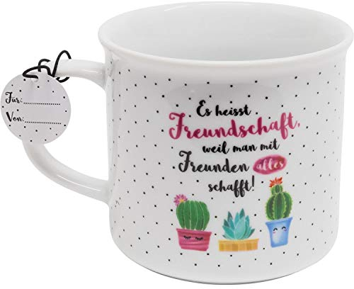 GRUSS & CO Tasse mit Spruch Freundschaft | Kaffeebecher mit Geschenk-Anhänger, Porzellan, 40 cl | Geschenk für Freunde, Valentinstag | 46161