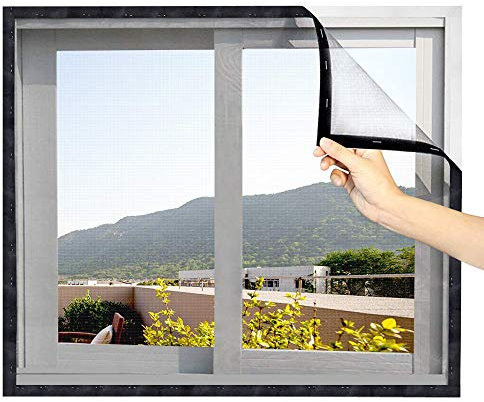 Loboo Idea Rideau de fenêtre en fibre de verre avec crochet et ruban adhésif, adapté à plusieurs fenêtres, Noir, 100 x 100 cm