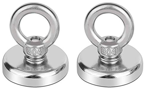 Super Stark Neodym Ösenmagnet, 80kg Zugkraft Starker Neodymium Magnet runder Seltenerdmagnet N52 mit Senkloch-Augenschraube für Magnetfischen, Schatzsuche, 48 mm Durchmesser