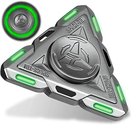 Anzmtosn Leuchtendes Tri Fidget Spinner Space UFO, im Dunkeln leuchtendes Spinnspielzeug Sensorisches Gerät Fingerhandspinner Metall