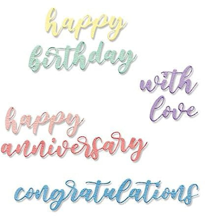 Sizzix Thinlits Stanzschablone 665089 Script Sentiments von Sharon Drury 6er Pack Cutting dies, Multicolore, Einheitsgröße